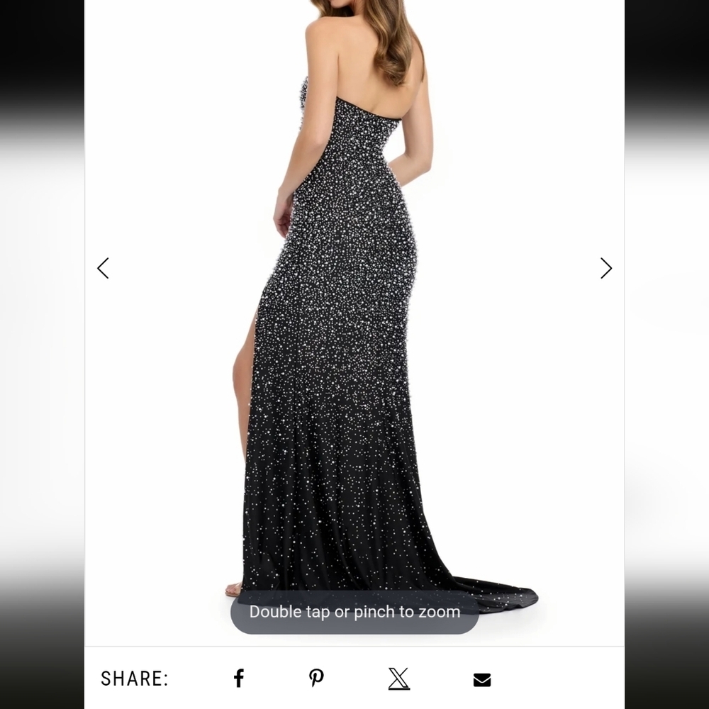 Black Strapless Gown with Silver Pearl Accents Sz 4 Ashley Lauren Style #11856 - Picture 2 of 4